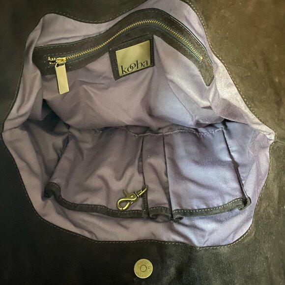 Vintage Kooba Hobo Suede Bag Dark Brown Suede Wide Shoulder Straps EUC - Picture 14 of 16